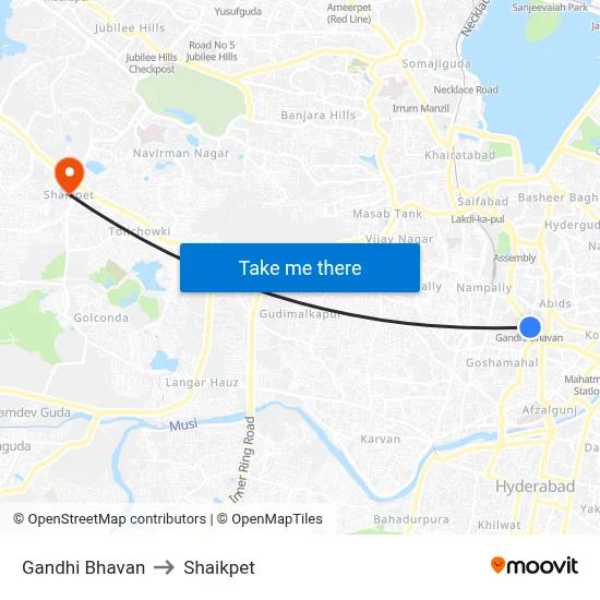 Gandhi Bhavan to Shaikpet map