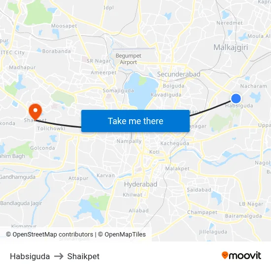 Habsiguda to Shaikpet map