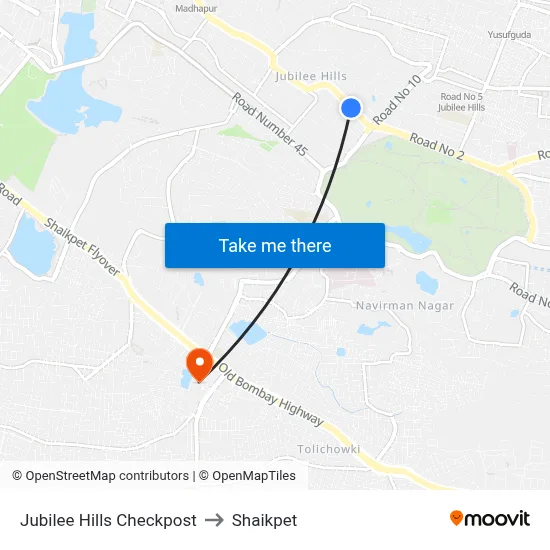 Jubilee Hills Checkpost to Shaikpet map