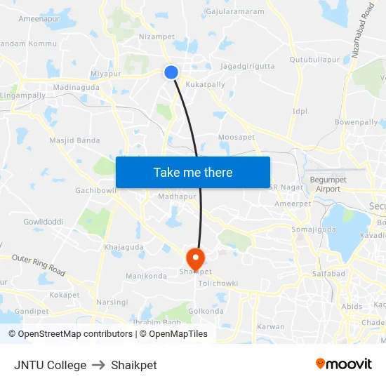 JNTU College to Shaikpet map