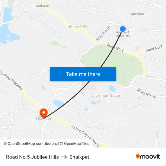 Road No 5 Jubilee Hills to Shaikpet map