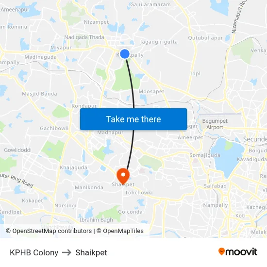 KPHB Colony to Shaikpet map