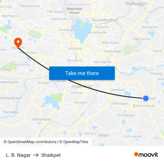 L. B. Nagar to Shaikpet map