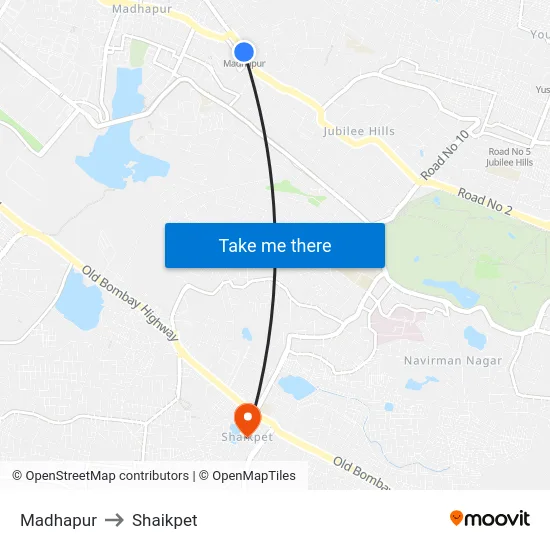 Madhapur to Shaikpet map