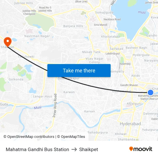 Mahatma Gandhi Bus Station to Shaikpet map