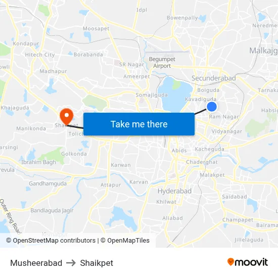 Musheerabad to Shaikpet map