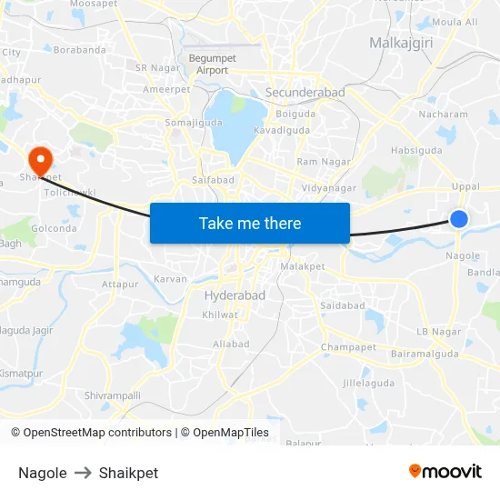 Nagole to Shaikpet map