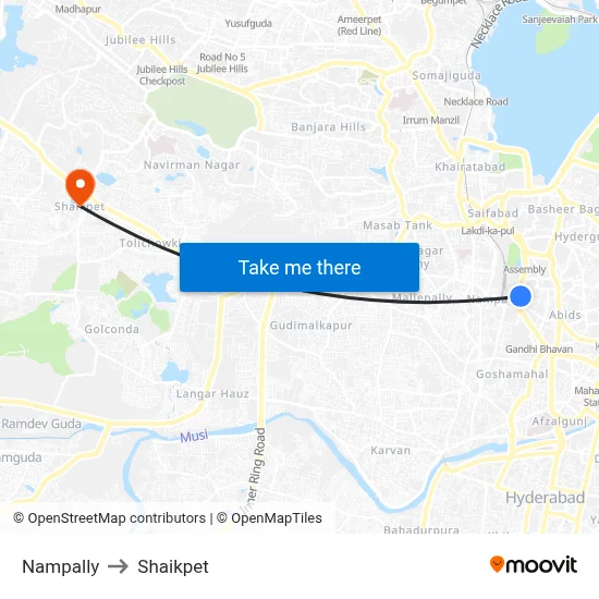 Nampally to Shaikpet map