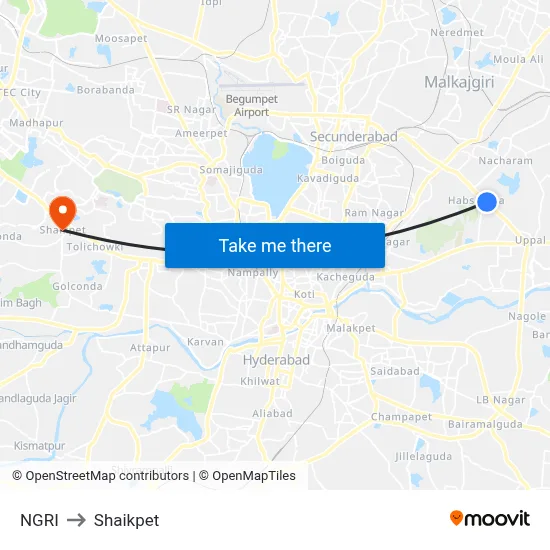 NGRI to Shaikpet map