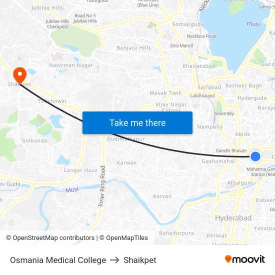 Osmania Medical College to Shaikpet map