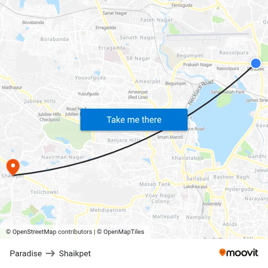 Paradise to Shaikpet map