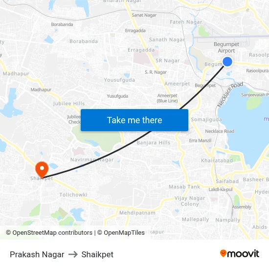 Prakash Nagar to Shaikpet map