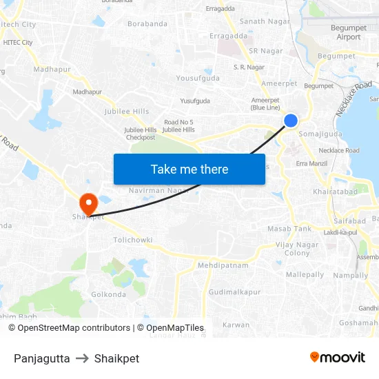 Panjagutta to Shaikpet map