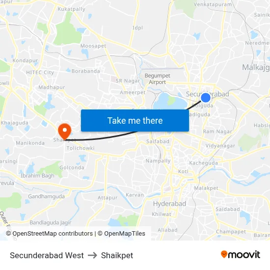 Secunderabad West to Shaikpet map