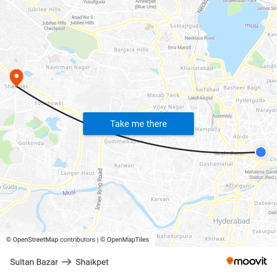 Sultan Bazar to Shaikpet map