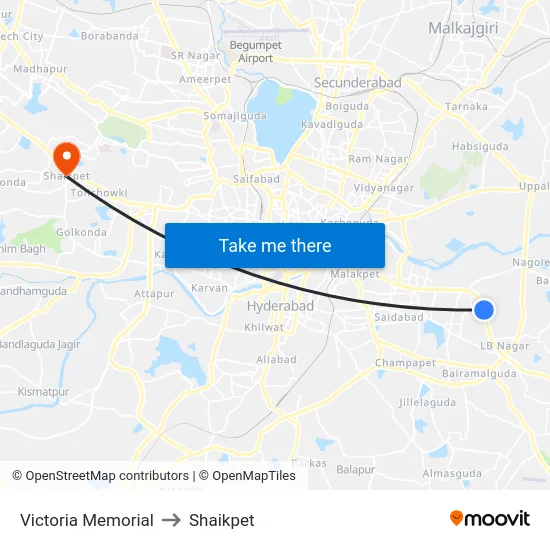 Victoria Memorial to Shaikpet map