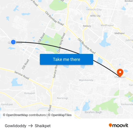 Gowlidoddy to Shaikpet map
