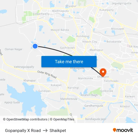 Gopanpally X Road to Shaikpet map