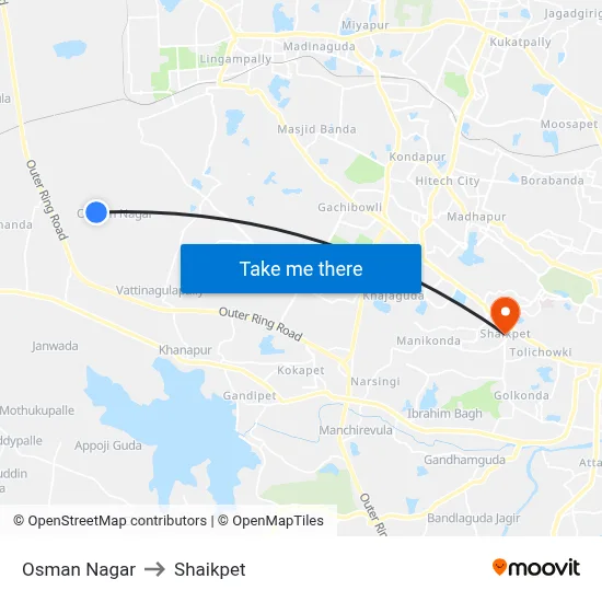 Osman Nagar to Shaikpet map