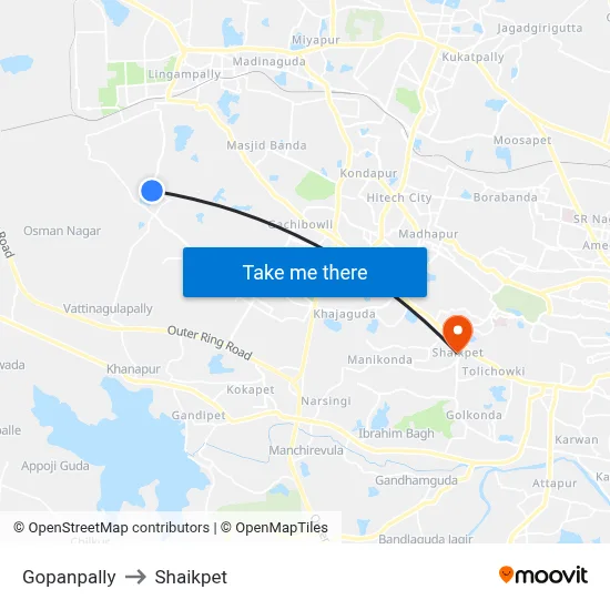 Gopanpally to Shaikpet map