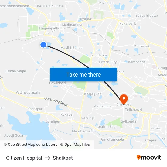 Citizen Hospital to Shaikpet map