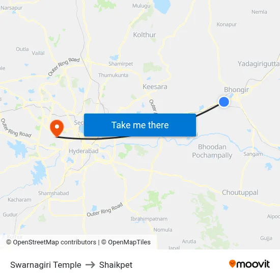 Swarnagiri Temple to Shaikpet map
