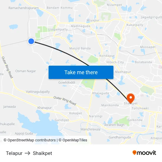 Telapur to Shaikpet map
