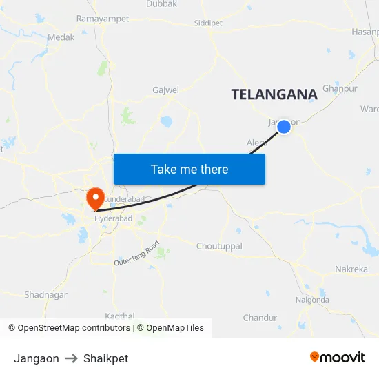 Jangaon to Shaikpet map