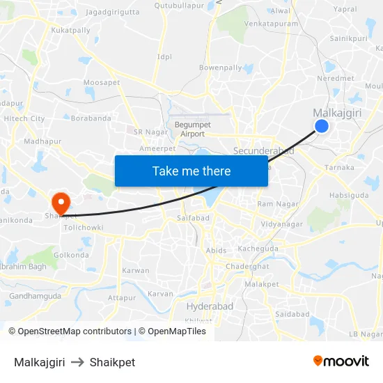 Malkajgiri to Shaikpet map