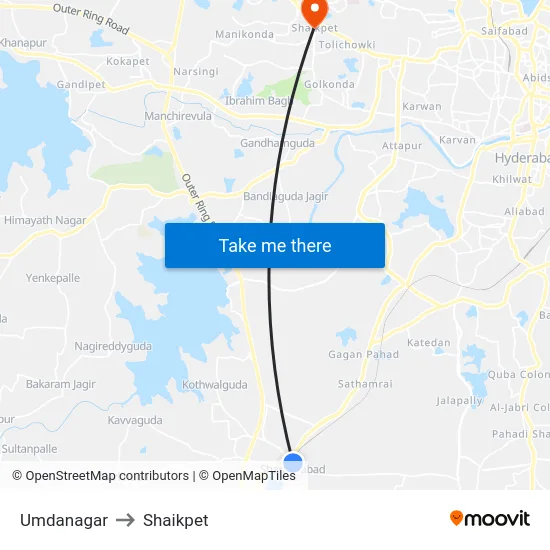 Umdanagar to Shaikpet map