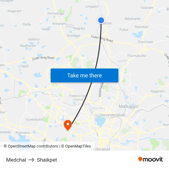 Medchal to Shaikpet map