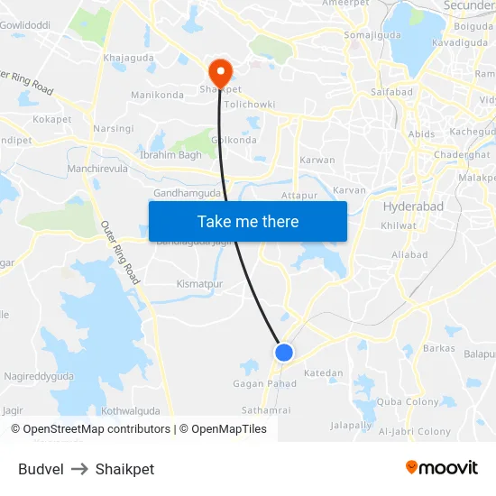 Budvel to Shaikpet map