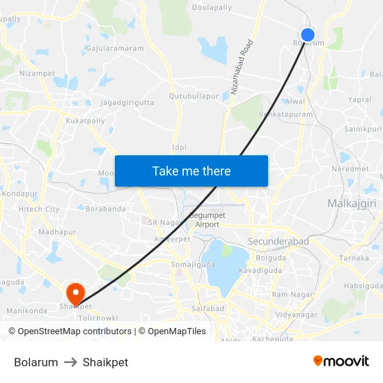 Bolarum to Shaikpet map