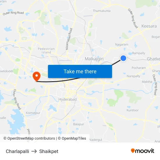 Charlapalli to Shaikpet map