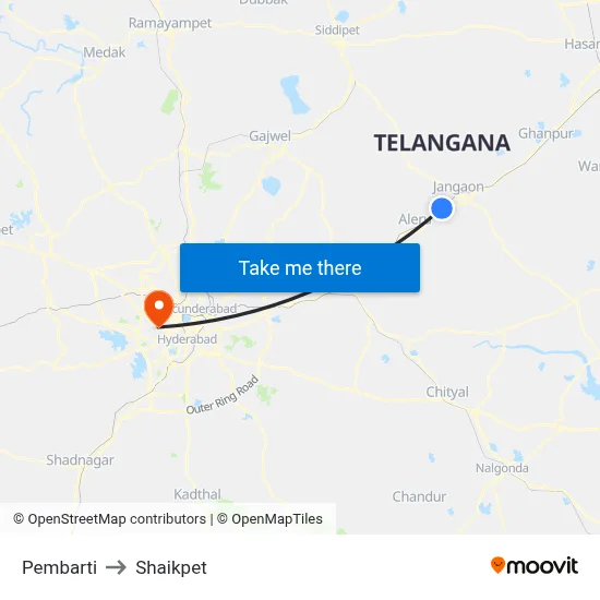 Pembarti to Shaikpet map