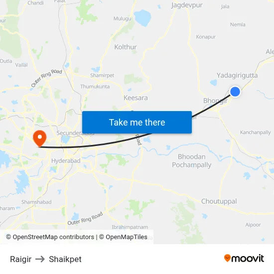 Raigir to Shaikpet map