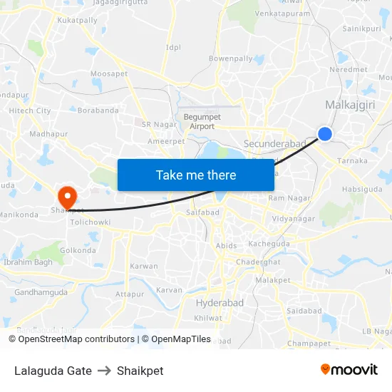 Lalaguda Gate to Shaikpet map
