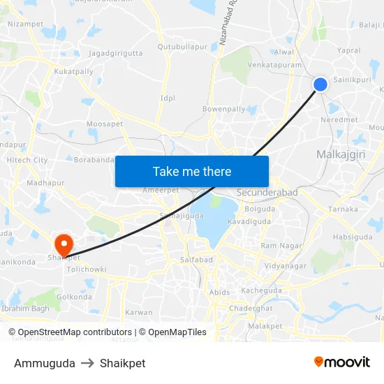 Ammuguda to Shaikpet map