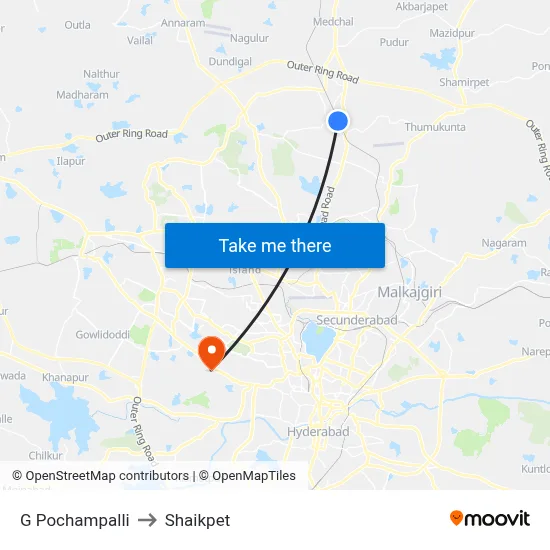 G Pochampalli to Shaikpet map