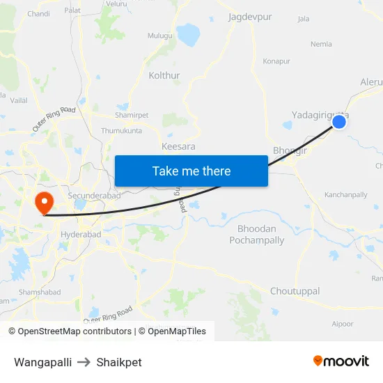 Wangapalli to Shaikpet map