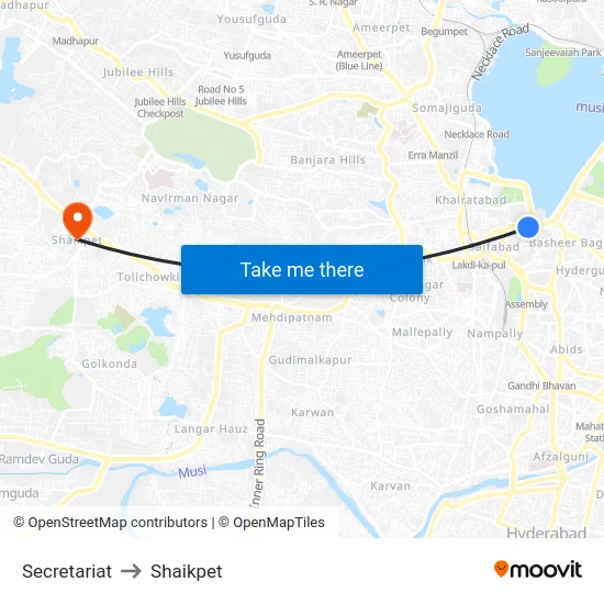Secretariat to Shaikpet map