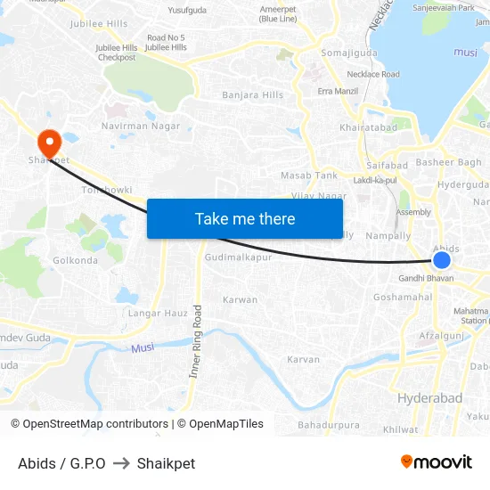 Abids / G.P.O to Shaikpet map