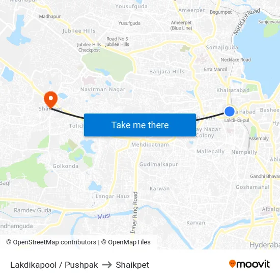 Lakdikapool / Pushpak to Shaikpet map