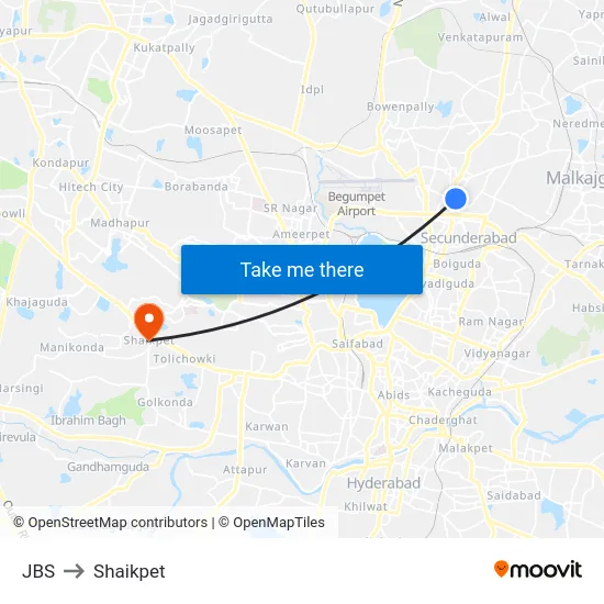 JBS to Shaikpet map