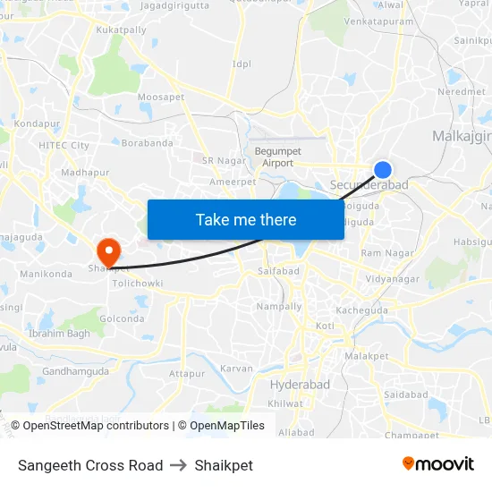 Sangeeth Cross Road to Shaikpet map