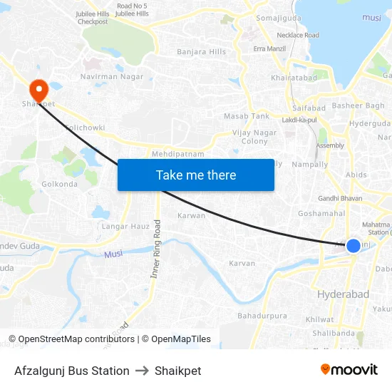 Afzalgunj Bus Station to Shaikpet map