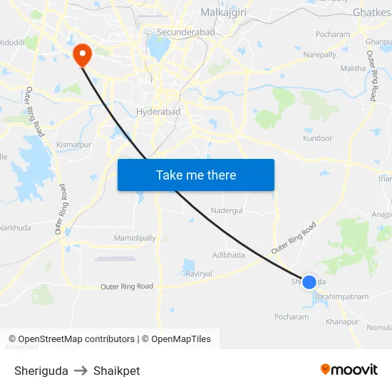 Sheriguda to Shaikpet map