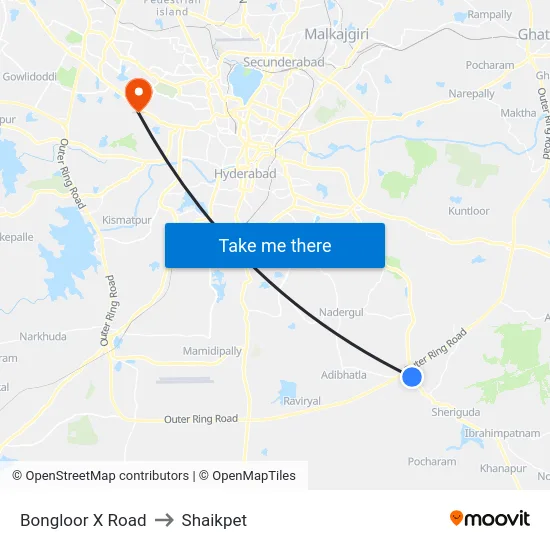 Bongloor X Road to Shaikpet map