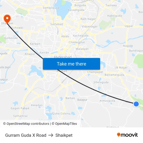 Gurram Guda X Road to Shaikpet map