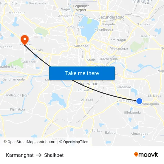 Karmanghat to Shaikpet map